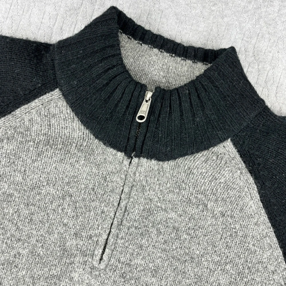 Vintage J. Crew Sweater Mens XL Gray Black 100% Wool Quarter Zip Raglan Pullover
